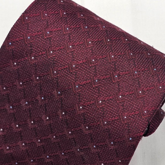 DANIEL DE FASSON Studio Necktie Men's 100% Silk tie Designer Geometric Burgundy - Picture 2 of 8